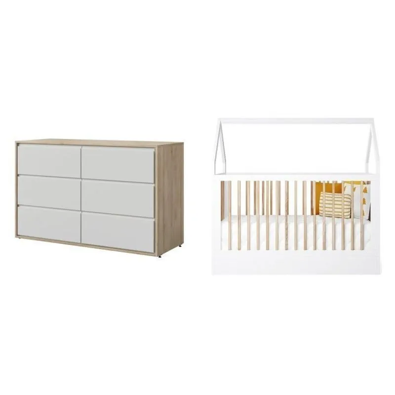 Berço com Colchão e Comoda Montessoriano Casinha Coleção Wood