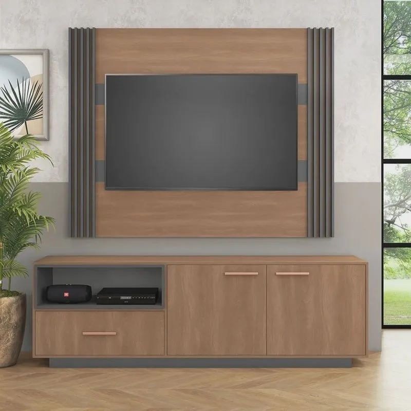 Home Theather Santa Fé 200cm Rack 2 Portas 1 Gaveta e Painel para Tv 60 Polegadas