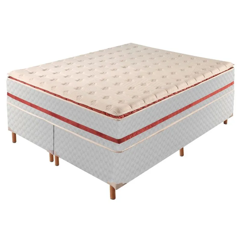 Box Queen 42x158x198cm com Colchão Queen Molas Ensacadas 32x158x198cm Mônaco Rustico Branco/bordo
