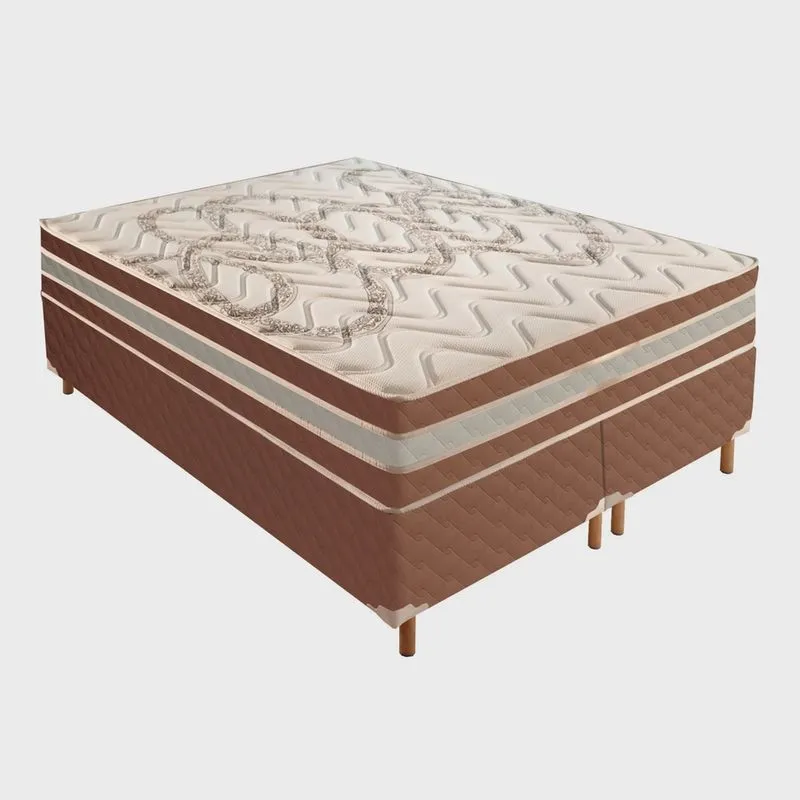 1 Cama Box King 42x193x203cm com Colchão Super King Molas Ensacadas 30x193x203cm Samambaia