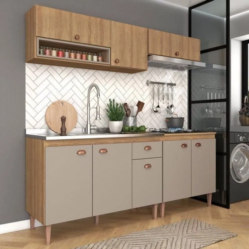 Cozinha Modulada Marti 06 Sem Tampo 4 Peças Mel/fendi