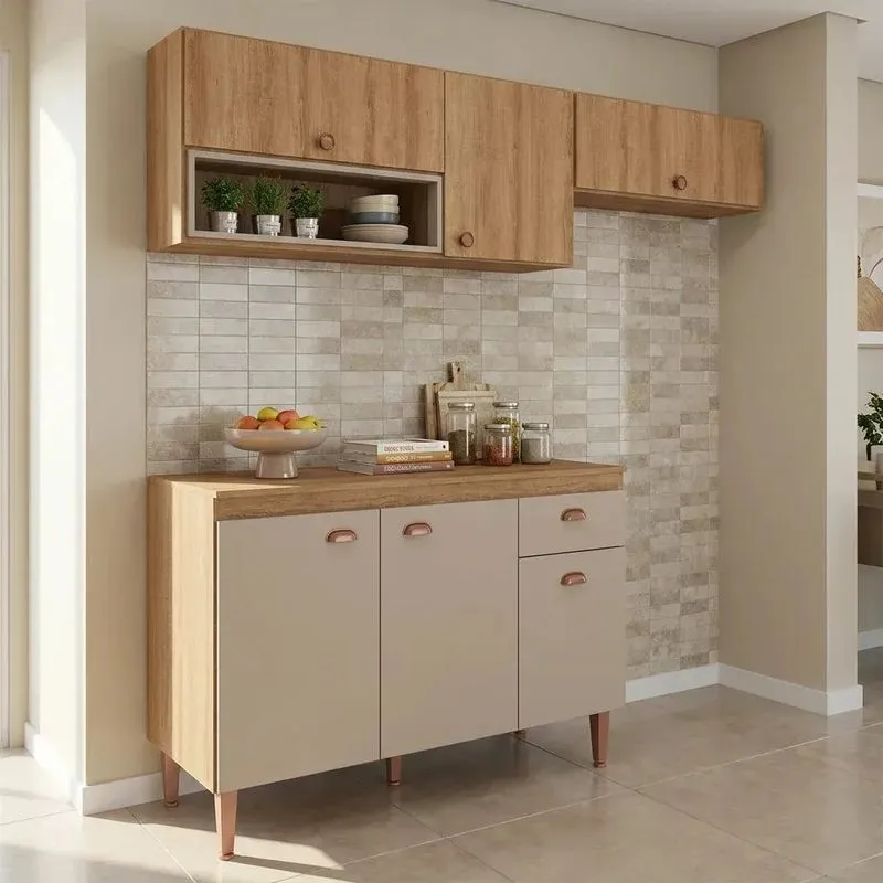 Cozinha Modulada Marti 07 Com Tampo 4 Peças Mel/fendi