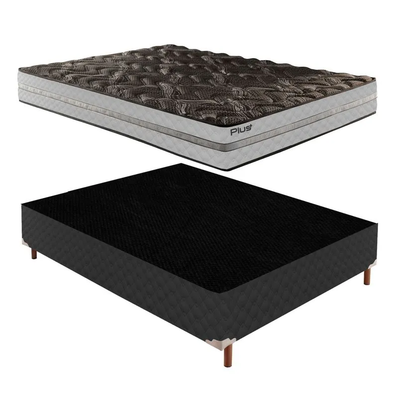 Box Casal Íris 42x138x188cm com Colchão Casal Unique D33 Plus Duoface 18x138x188cm Preto Elegancy