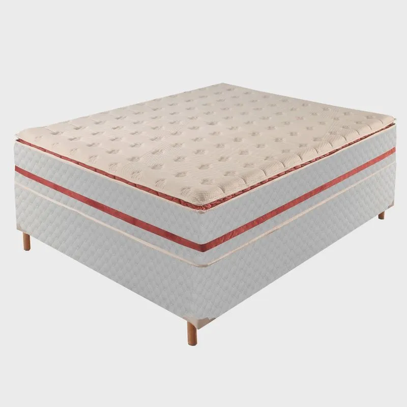 Box Casal Mônaco 42x138x188cm com Colchão Casal Molas Ensacadas Mônaco 32x138x188cm