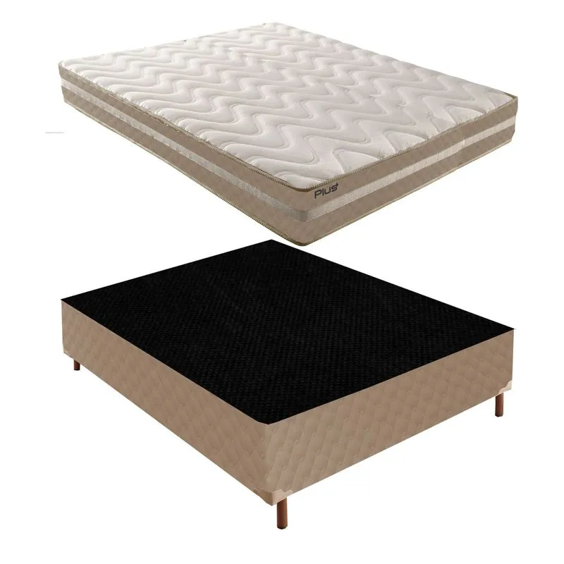 Box Casal Julia 42x138x188cm com Colchao Casal Quality Plus Duoface 20x138x188cm Rustico Bege