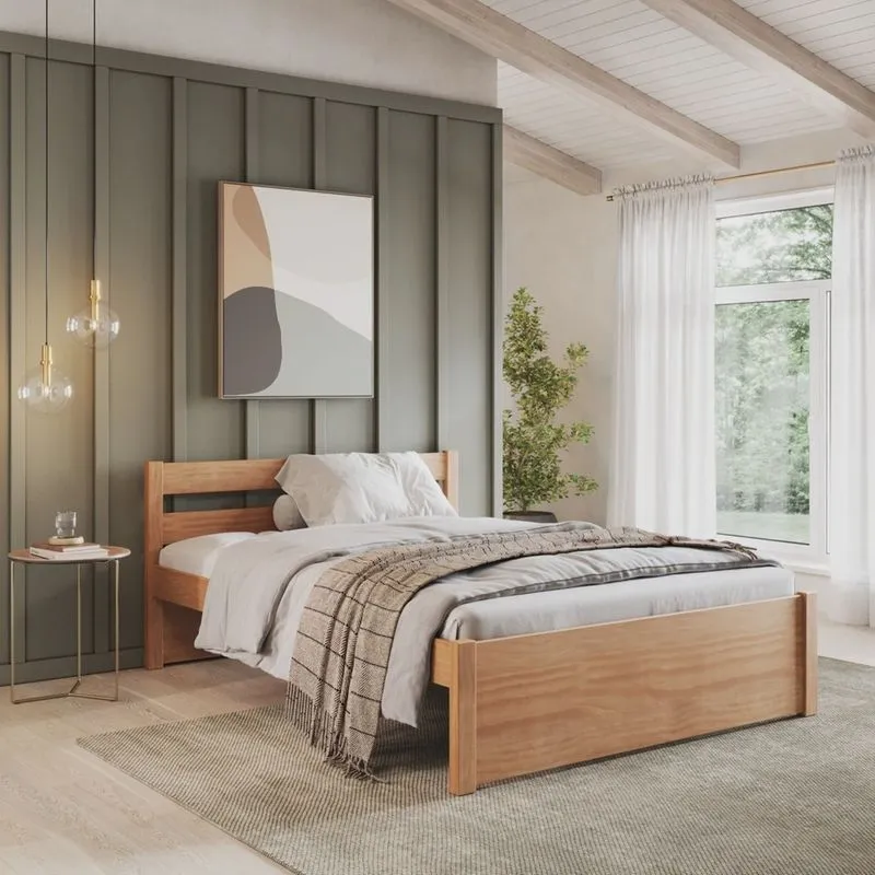 Cama Casal em Madeira Maciça 140x190 Unique Yescasa Amendoa
