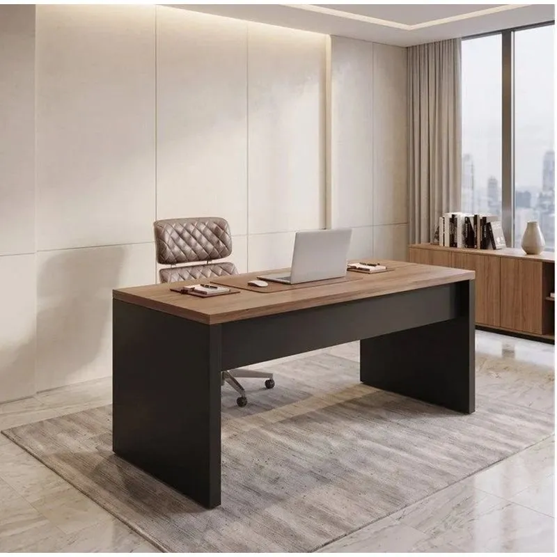 Mesa Para Escritório Retangular Pé Painel Marrom/preto