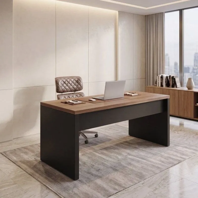Mesa Retangular Pé Painel 170x70x73,5cm Marrom/preto