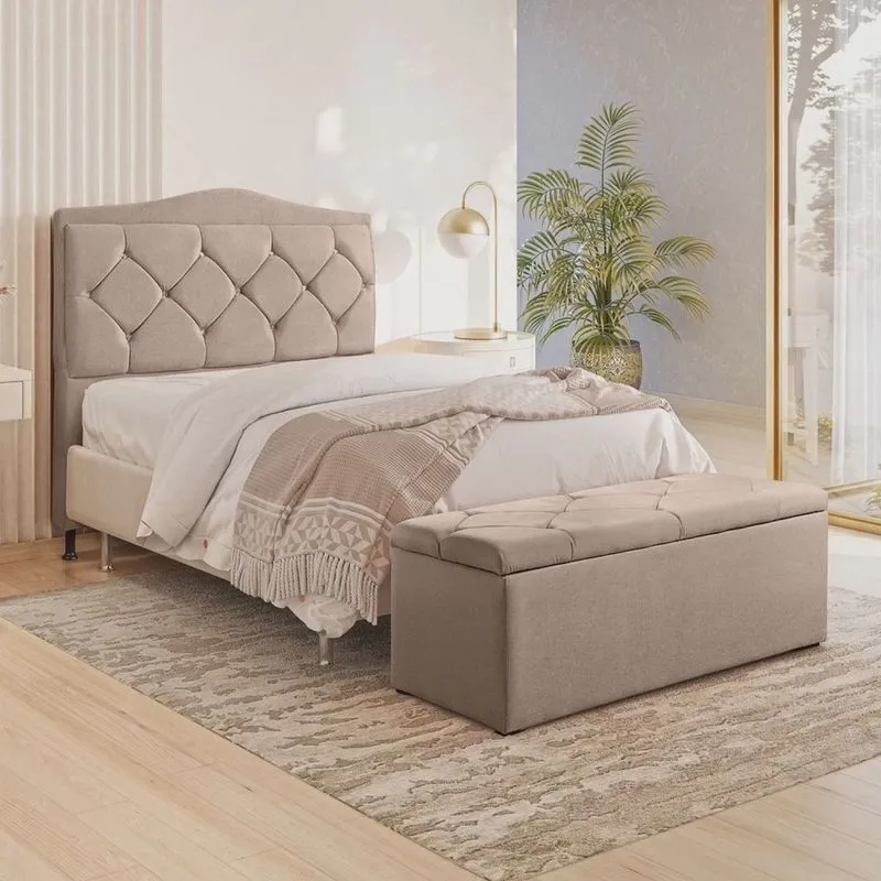 Cabeceira Queen Pés com Regulagem Malta 160cm Creme