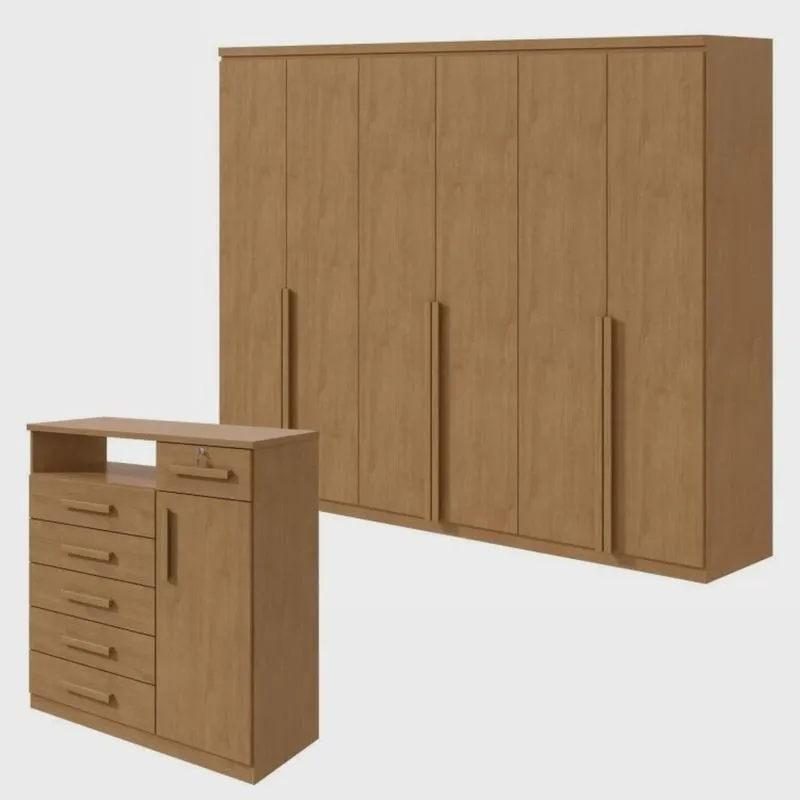 Conjunto de Guarda-Roupa Alonzo e Cômoda Da Vinci com Nicho Amêndoa Clean