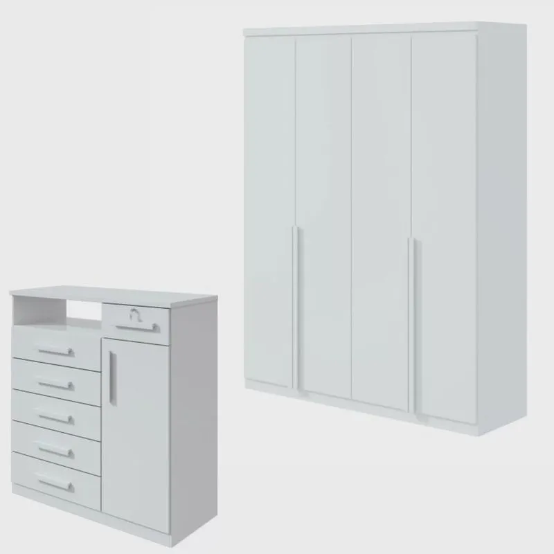 Conjunto de Guarda-Roupa Alonzo e Cômoda Da Vinci com Nicho Branco