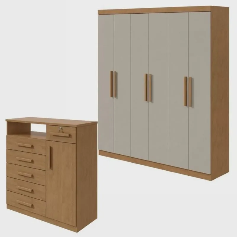 Conjunto de Guarda-roupa 6 Portas Jazz e Cômoda da Vinci