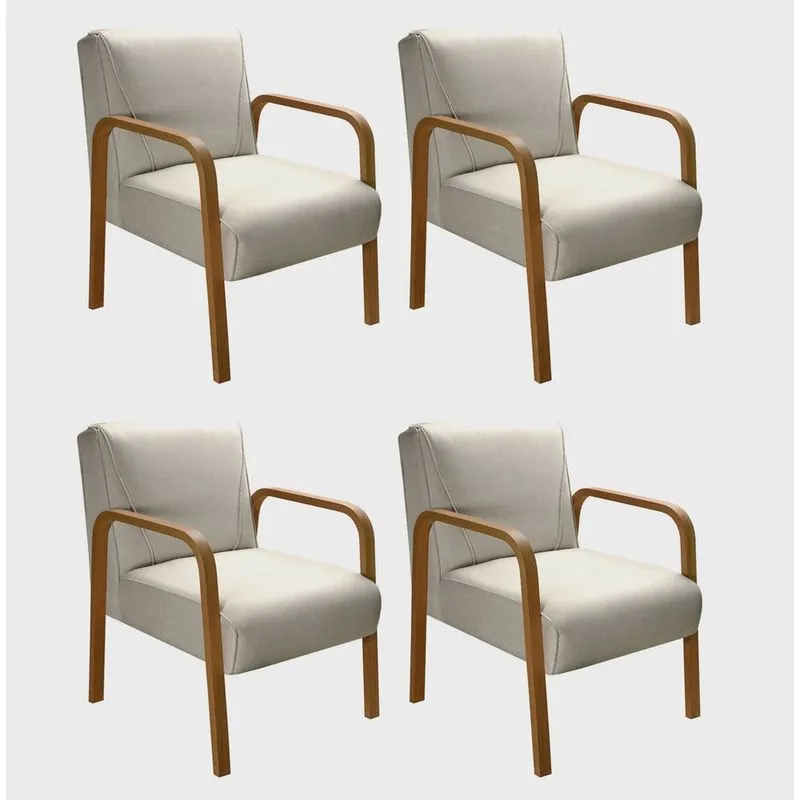 Kit 4 Poltronas Anita Conjunto Cadeiras Moderna Braço Madeira