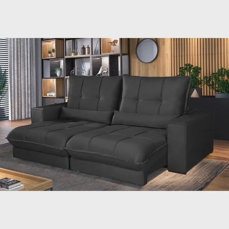Sofá Retrátil e Reclinável Thor - Molas Ensacadas 210 Cm – Veludo Preto