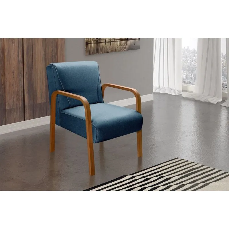 Kit 2 Poltronas Anita Conjunto Cadeiras Moderna Braço Madeira Azul 330