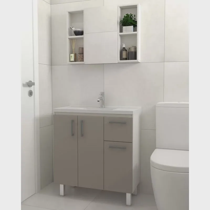 Gabinete para banheiro 80 cm com cuba e espelheira Lisboa Venturi