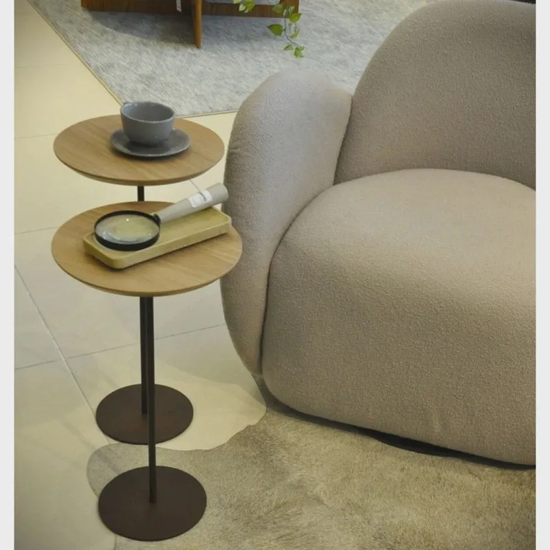 Conjunto 2 Mesas Laterais Redondo Tampo mdf Karla