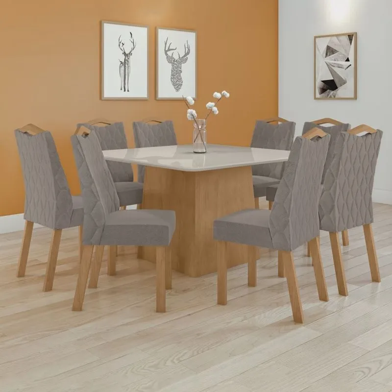 Conjunto Mesa 130cm Nevada com Vidro Plus com 8 Cadeiras Venus