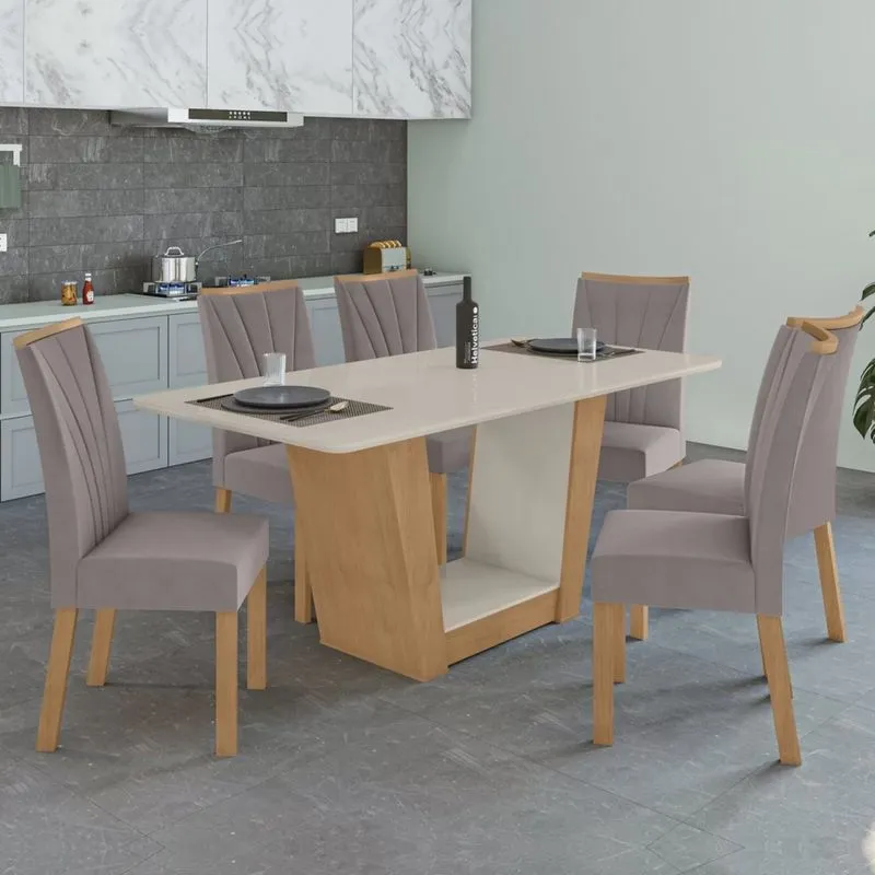 Conjunto Mesa 160cm Apogeu com Vidro e 6 Cadeiras Apogeu