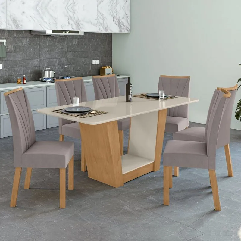 Conjunto Mesa 170cm Apogeu Com 6 Cadeiras Apogeu Amêndoa Clean/off White/capuccino