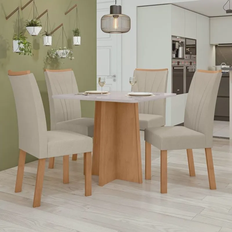 Conjunto Mesa 90cm Celebrare com Vidro e 4 Cadeiras Apogeu