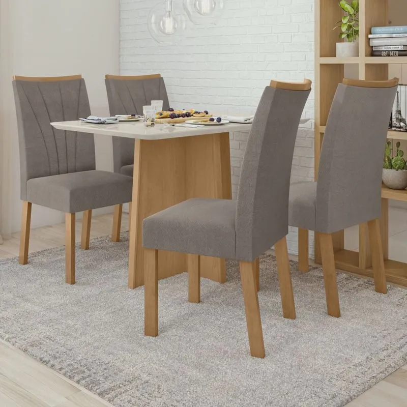 Conjunto Mesa 120cm Celebrare com Vidro e 4 Cadeiras Apogeu