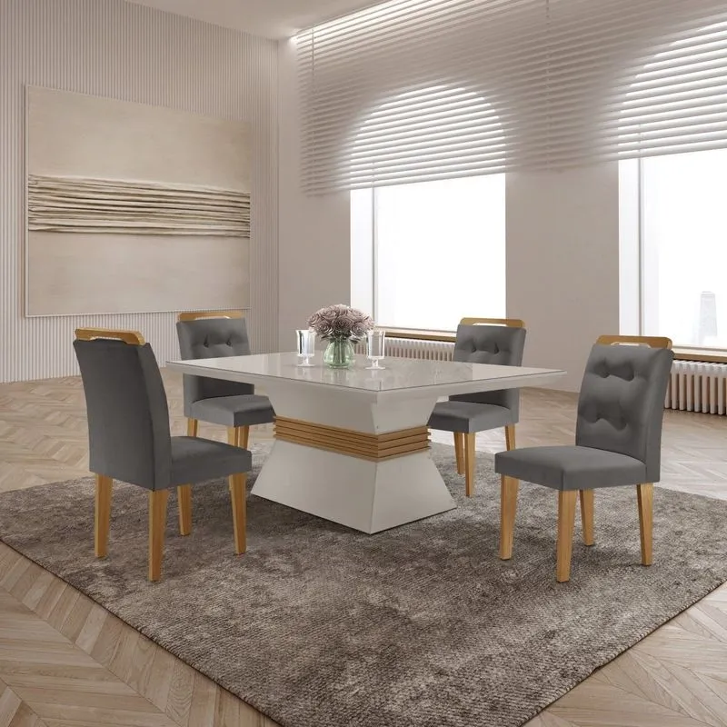 Mesa Clarice 120 Tp Mdf Vidro/canto Reto 4 Cad Valentina Grafite/off White/imbuia/serig. Off