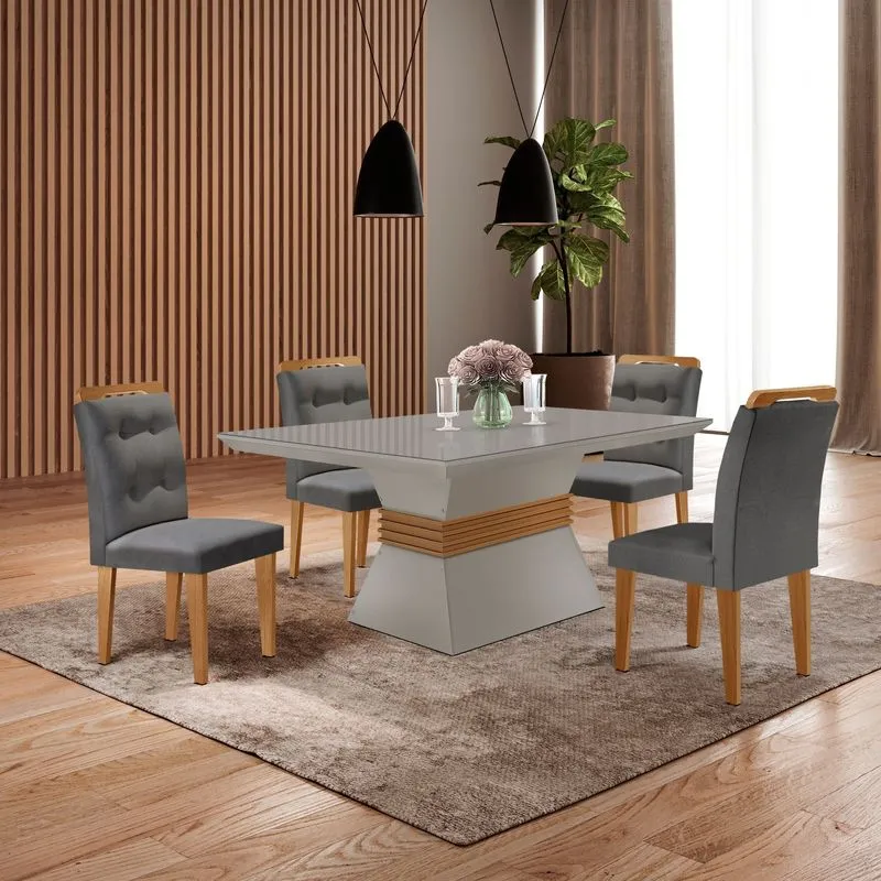 Mesa Clarice 120 Tp Mdf Vidro/canto Reto 4 Cad Valentina Grafite/off White/imbuia/serig. Off