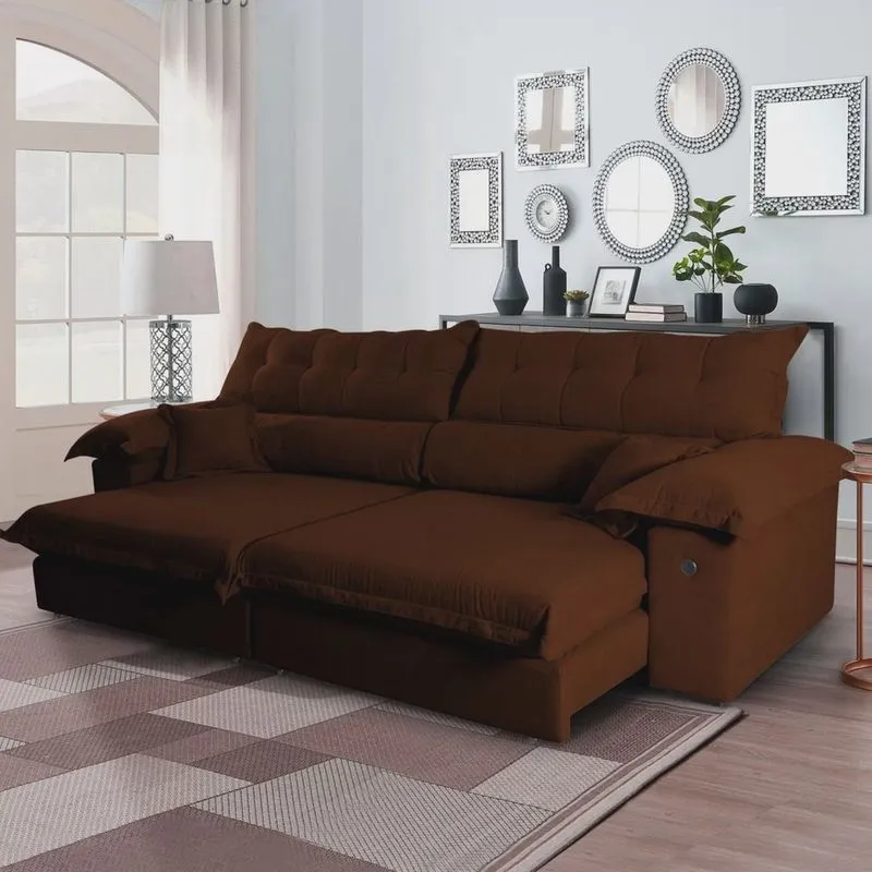 Conjunto Sofá 260cm Boucle Ravena Marrom