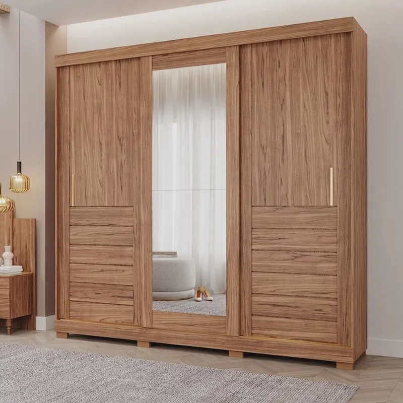 Guarda-roupa Casal 3 Portas de Correr 6 Gavetas com Pés 100% Mdf Boston Espresso Móveis