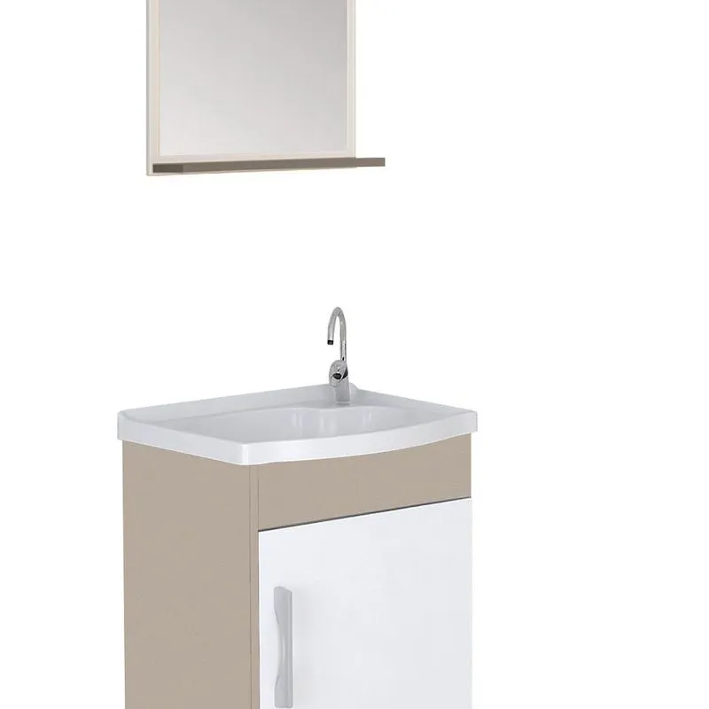 Conjunto Gabinete De Banheiro Suspenso 39cm 1 Porta Com Cuba E Espelheira Gianduia Turin Gianduia