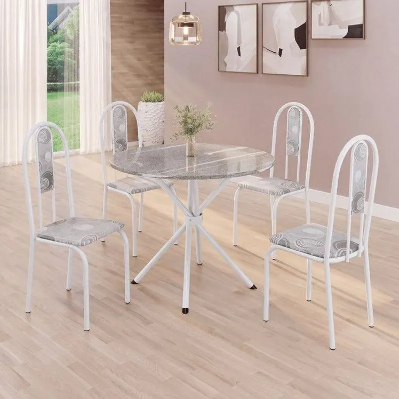 Conjunto Sala De Jantar Mesa Redonda 70cm Tampo Granito Topázio 4 Cadeiras Linda Yescasa Paraopeba/branco