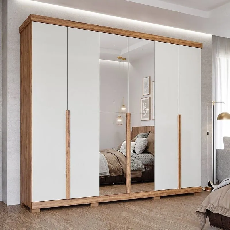 Guarda-roupa Casal 267cm 6 Portas Com Espelho E Pés 100% Mdf Linhares Espresso Móveis Off White/cinamomo Cinamomo/off White
