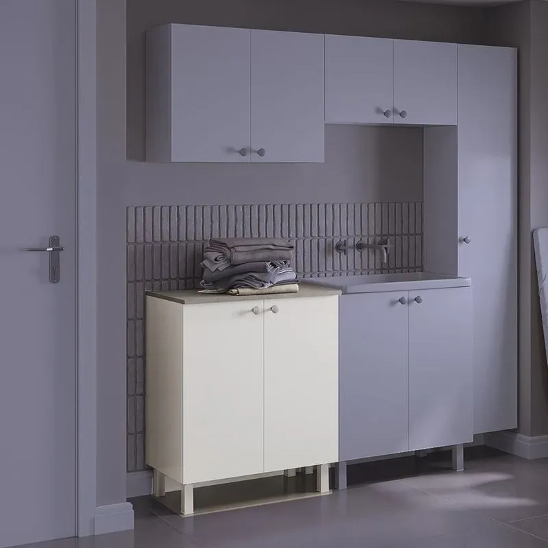 Armário Balcão Multiuso para Lavanderia Duo 2 Portas Branco