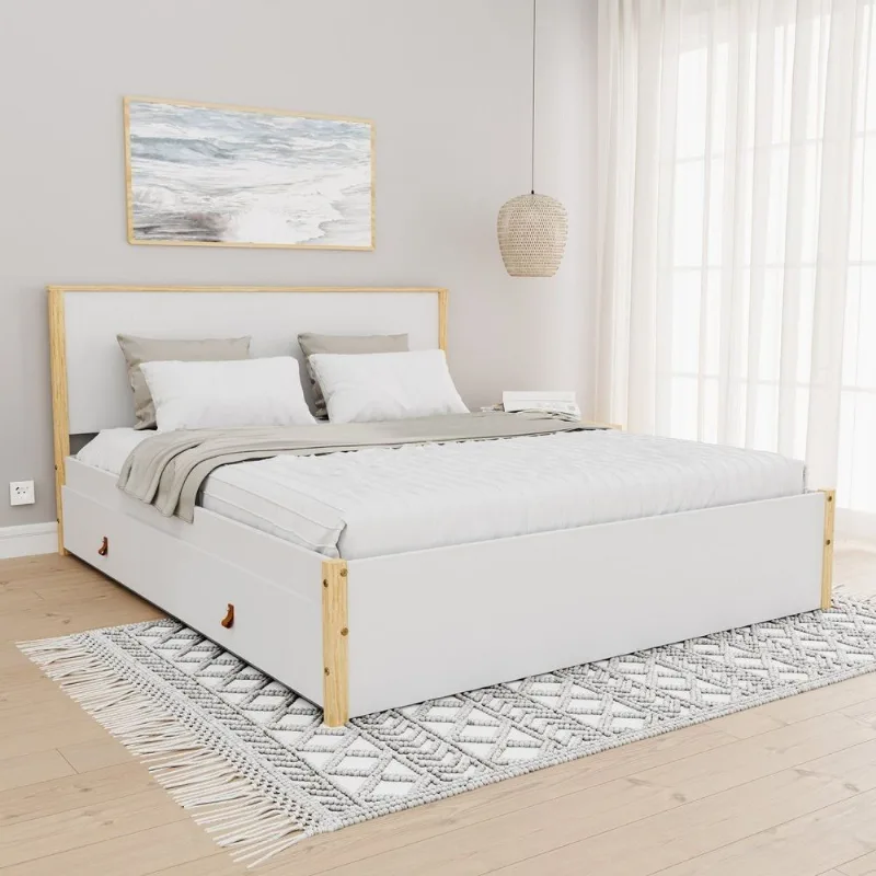 Cama Queen 4 Gavetas Íris CabeCasa MadeiraOriginals Branco/Marrom Branco/Natural