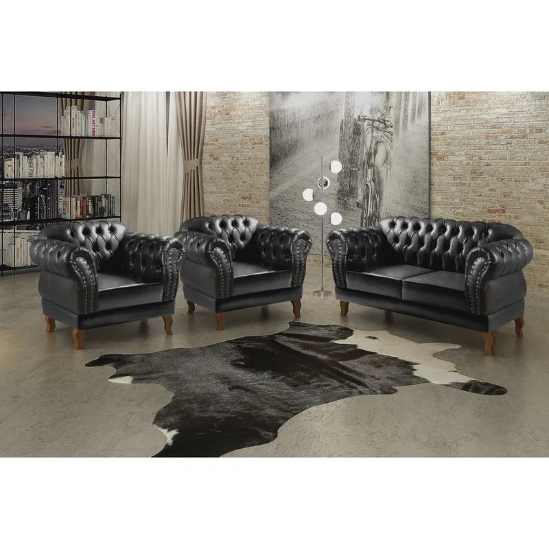 Conjunto Sofá Chesterfield 2 Lugares 2 Poltronas Dom Pedro