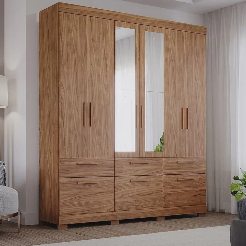 Guarda-roupa Casal com Espelho 6 Portas de Bater 1 Basculante 5 Gavetas Mdf Coimbra Espresso