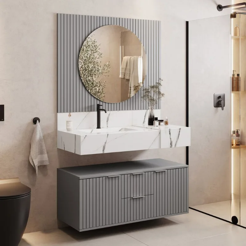 Bancada Em Porcelanato 100cm Com Cuba Esculpida Ripy Calacata