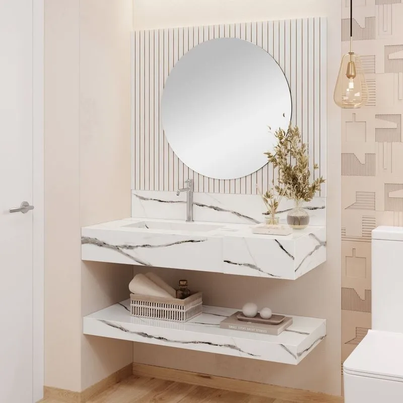 Prateleira Em Porcelanato Para Banheiro Ripy 100cm Calacata