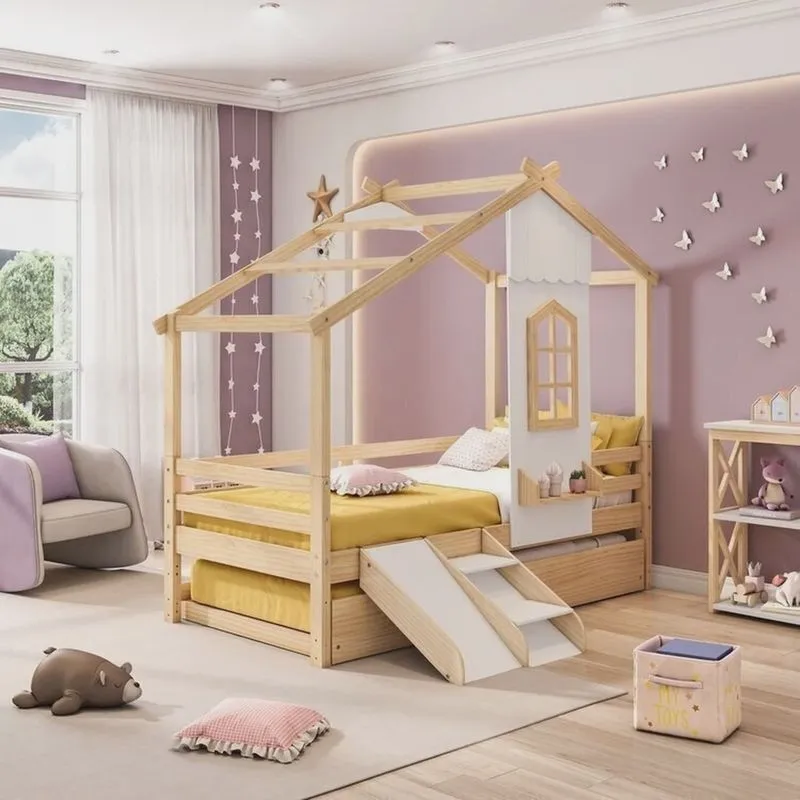 Bicama Infantil Prime House com Mini Escorregador e Telhado V Casatema