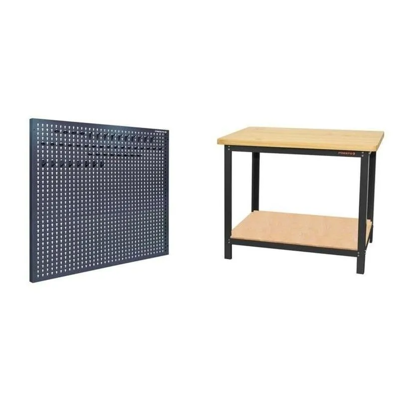 Conjunto De Organização Profissional 1 Bancada Aberta 110cm 1 Painel Para Ferramentas Em Aço Presto Preto
