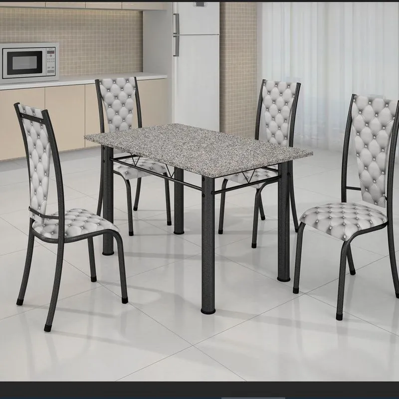 Conjunto Mesa Tubular Com 4 Cadeiras Monaco Prata Matelado/cinza Ocrê