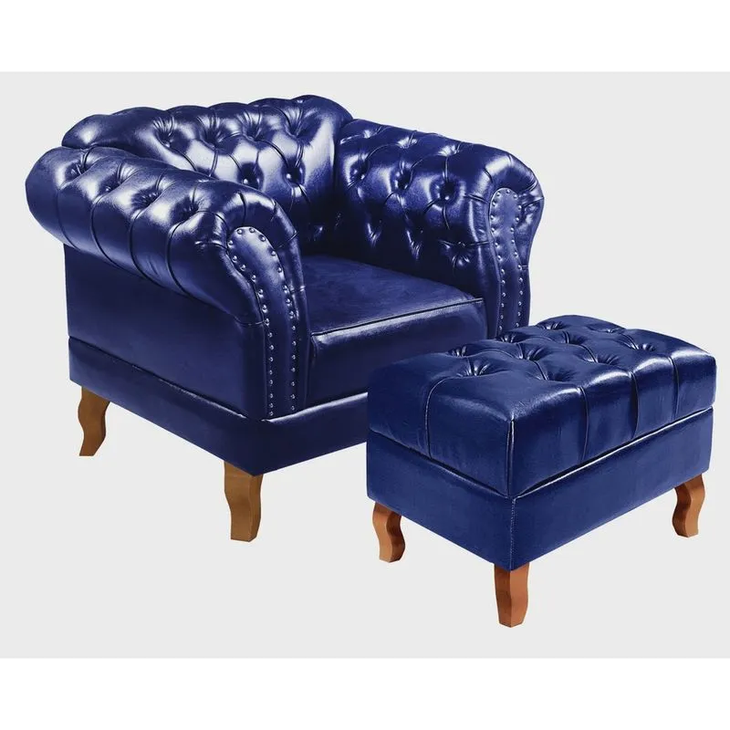 Poltrona com Puff Decorativo Chesterfield Capitonê Dom Pedro