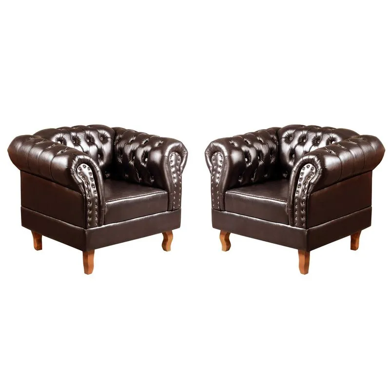 Conjunto 2 Poltronas Chesterfield Dom Pedro Decoração Sala Recepção Retrô Café