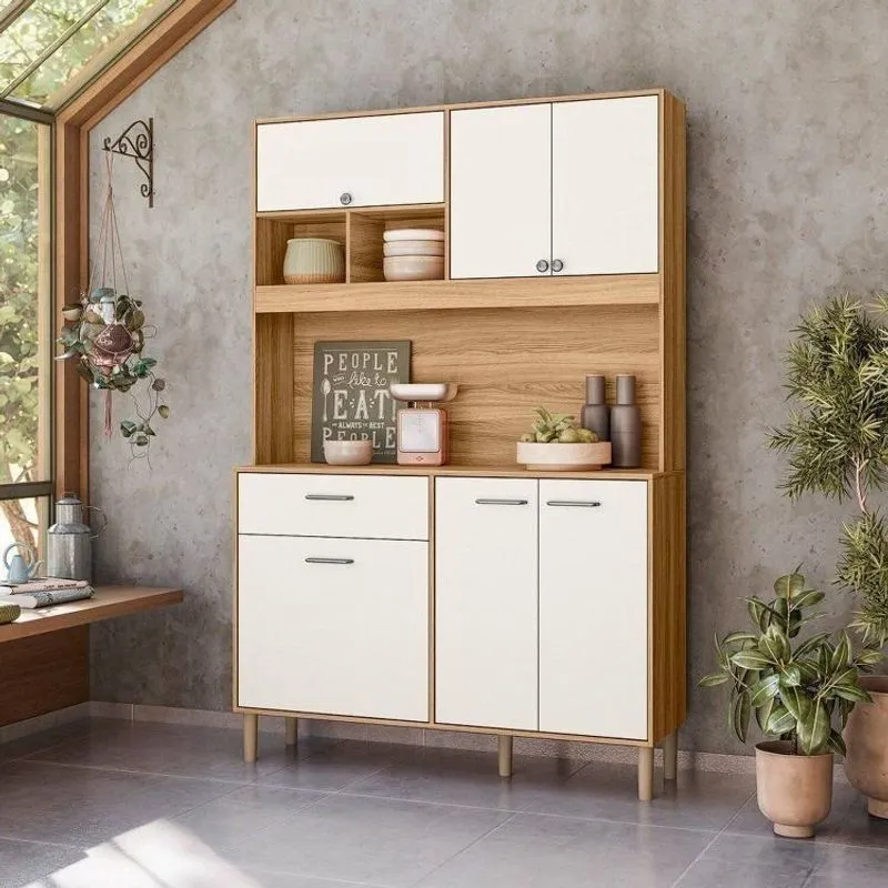 Cozinha 6 Portas 1 Gaveta Erva Doce 120 Freijó/off White Cristal