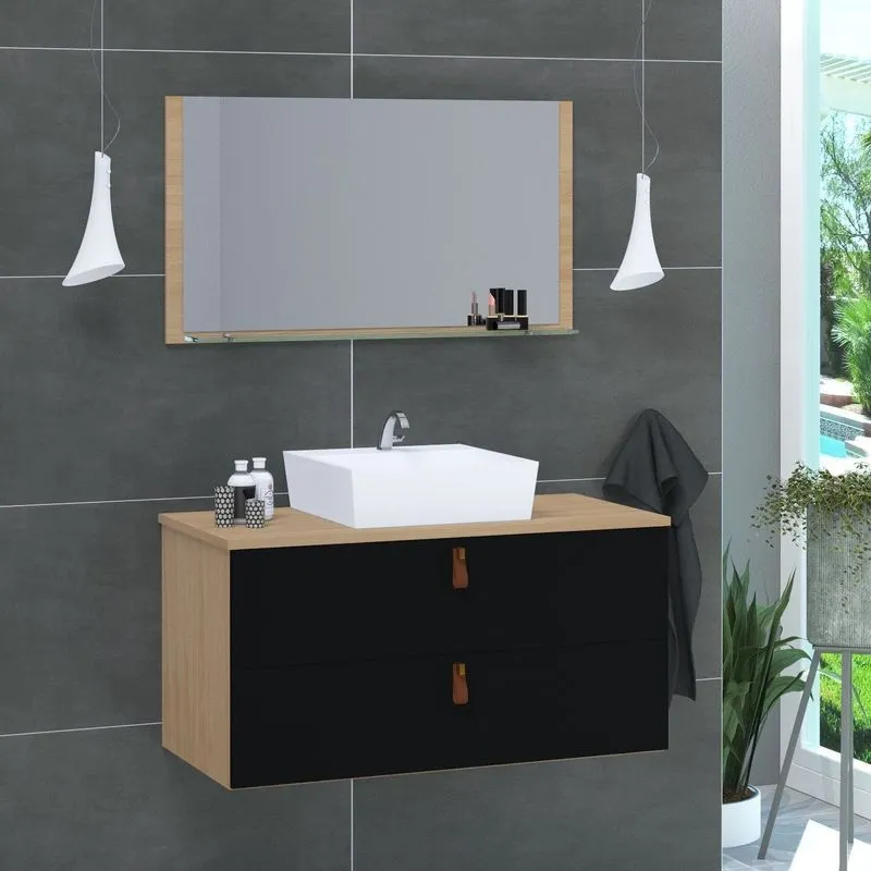 Conjunto Gabinete De Banheiro Berlim 60 Cm Freijo Preto