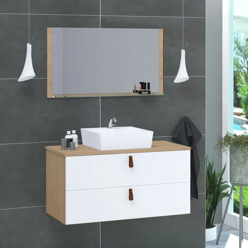 Conjunto Gabinete De Banheiro Berlim 80 Cm Freijo Branco