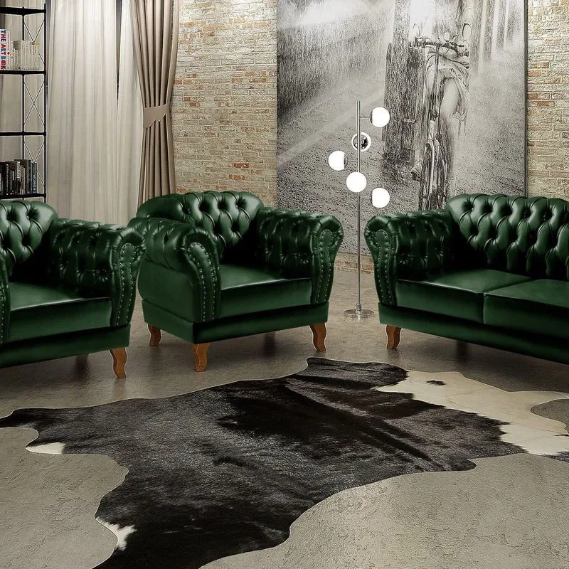 Conjunto Sofá Chesterfield 2 Lugares 2 Poltronas Dom Pedro Verde