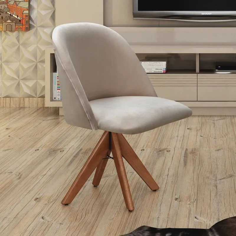 Poltrona Decorativa Gaia Giratória Madeira para Sala, Quarto, Recepção
