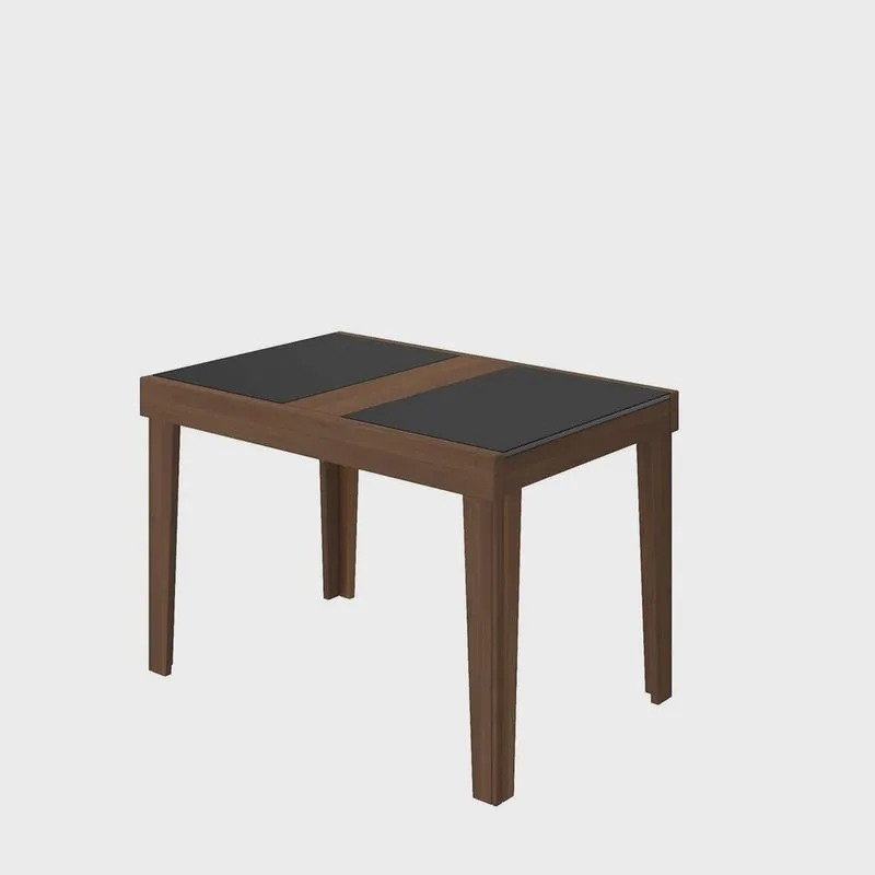 : Mesa de Jantar Extensível 140 cm Naturalle Imbuia - Vidro Preto